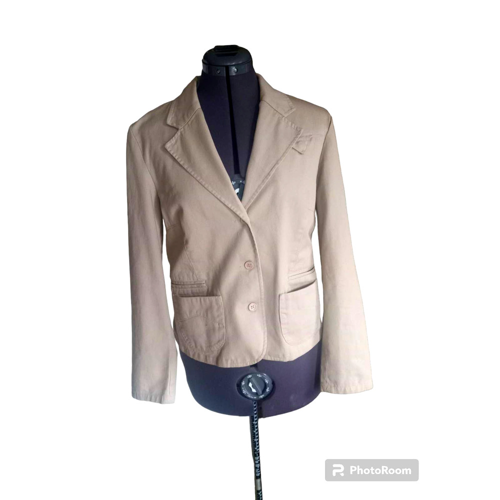 Metro Style tan woman's lightweight orange embroidered jacket, sz 4